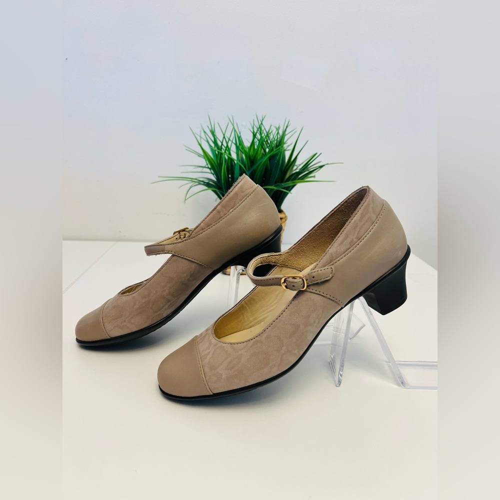 SAS Isabel Leather Mary Jane Heels Beige Taupe Sz 8